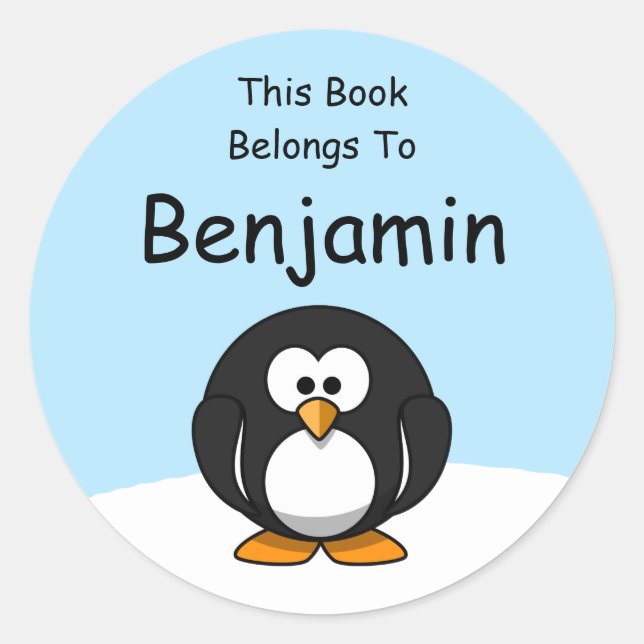 Adesivo Pinguim de Neve Cartoon Este Livro Pertence A (Frente)