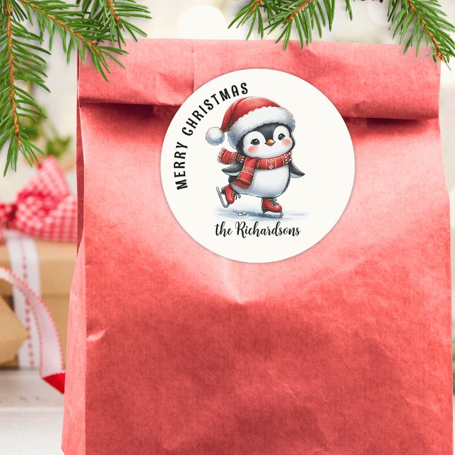 Adesivo Pinguim de Patinação no Gelo Fofo Natal Feliz Pers (Criador carregado)
