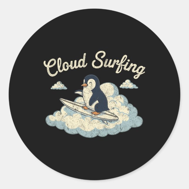 Adesivo Pinguim de Surf de Nuvem - Diversão Caprichosa de  (Frente)