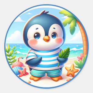 Adesivo Pinguim de verão bonito amante praia