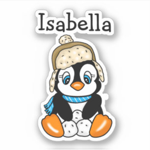 Adesivo Pinguim desenhado com Mão Adorável com bolas de ne