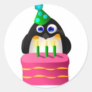 Adesivo Pinguim do aniversário com bolo