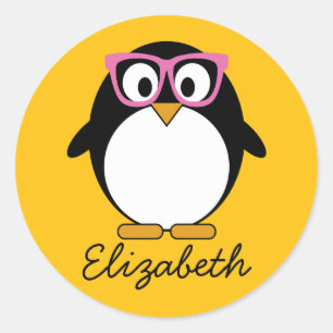 Adesivo Pinguim do hipster - rosa bonito do amarelo dos