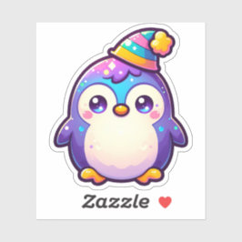 Adesivo Pinguim do Partido Colorido Adorável com Chapéu Fe