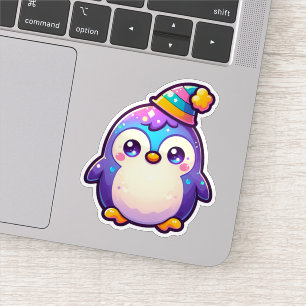 Adesivo Pinguim do Partido Colorido Adorável com Chapéu Fe
