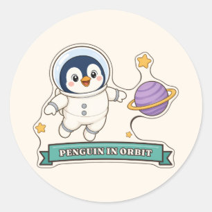 Adesivo Pinguim em Órbita Pinguim Astronauta Fofo