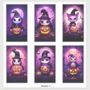 Adesivo Pinguim Emo Roxo de Halloween com amigos 2