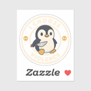 Adesivo Pinguim Engraçado Com Faca Eu Escolho Violência Me