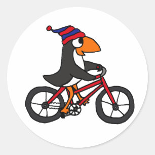 Adesivo Pinguim engraçado que monta a bicicleta vermelha