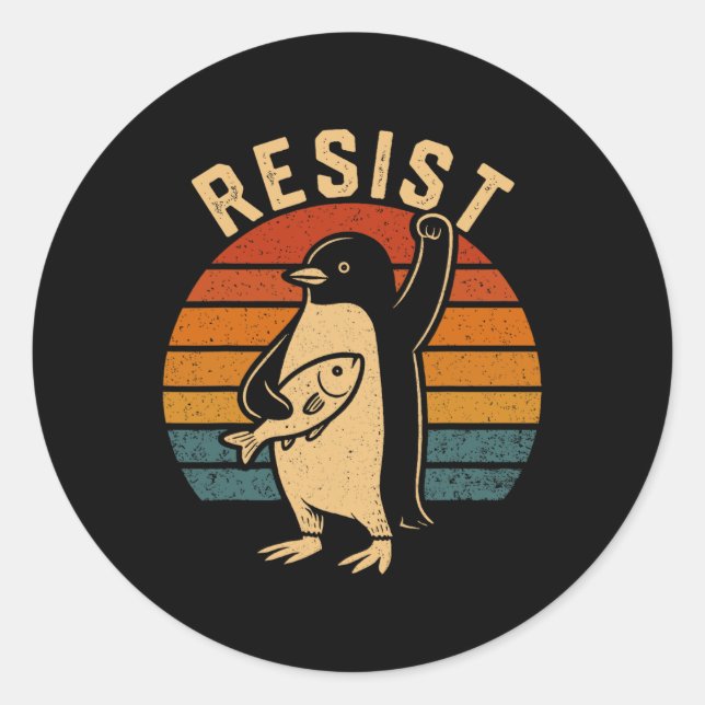 Adesivo Pinguim Engraçado Resiste Pinguins em Protesto Con (Frente)