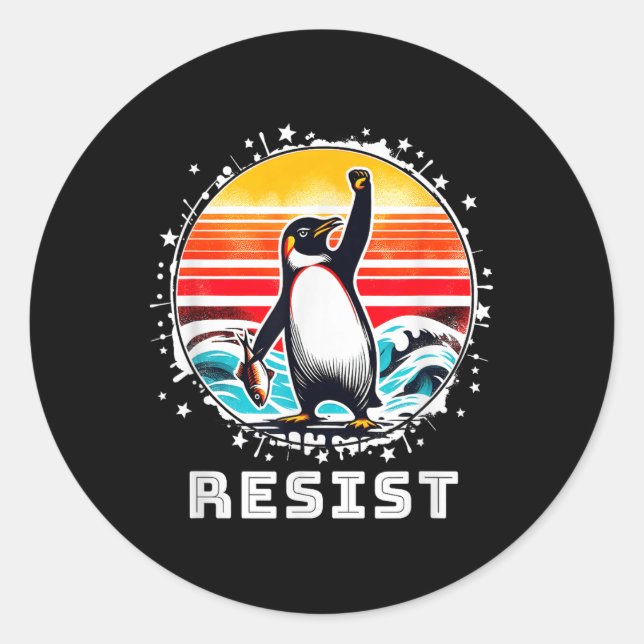 Adesivo Pinguim Engraçado Resiste Pinguins em Protesto Con (Frente)