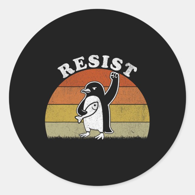 Adesivo Pinguim Engraçado Resiste Pinguins em Protesto Con (Frente)