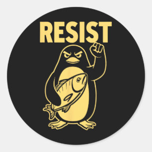 Adesivo Pinguim Engraçado Resiste Pinguins em Protesto Con