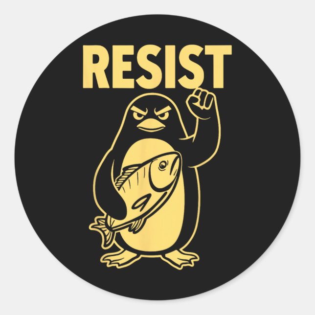 Adesivo Pinguim Engraçado Resiste Pinguins em Protesto Con (Frente)