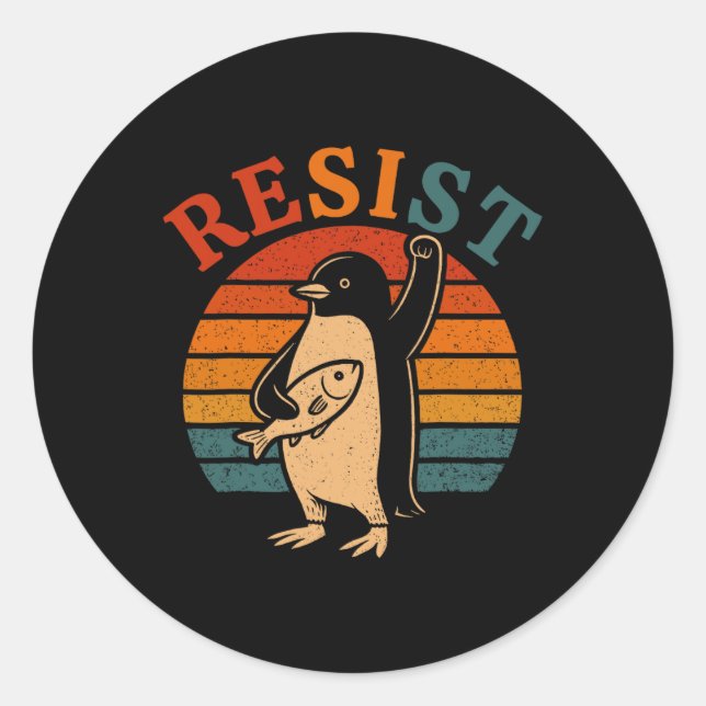 Adesivo Pinguim Engraçado Resiste Pinguins em Protesto Con (Frente)