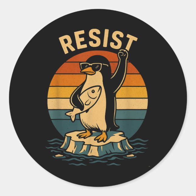 Adesivo Pinguim Engraçado Resiste Pinguins em Protesto Con (Frente)
