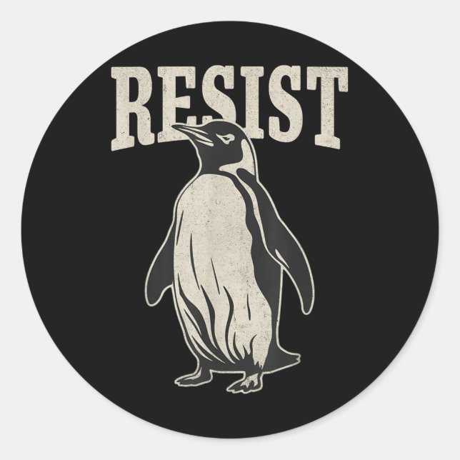 Adesivo Pinguim Engraçado Resiste Pinguins em Protesto Con (Frente)
