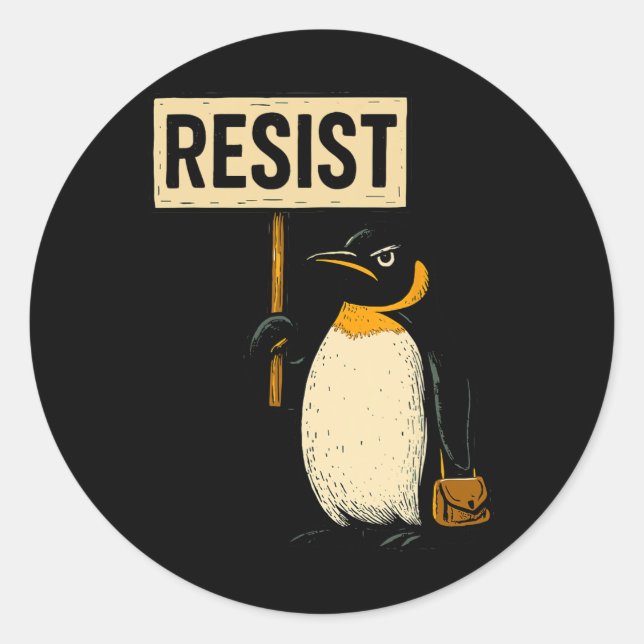 Adesivo Pinguim Engraçado Resiste Pinguins em Protesto Con (Frente)