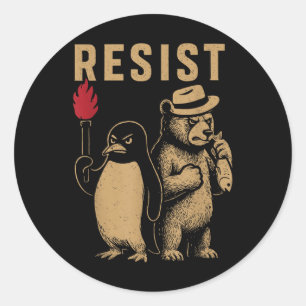 Adesivo Pinguim Engraçado Resiste Pinguins em Protesto Con