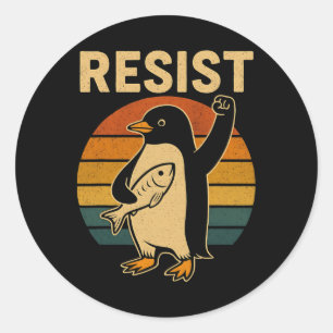 Adesivo Pinguim Engraçado Resiste Pinguins em Protesto Con