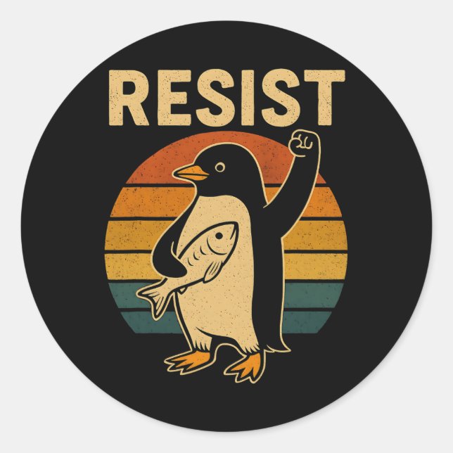 Adesivo Pinguim Engraçado Resiste Pinguins em Protesto Con (Frente)