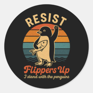 Adesivo Pinguim Engraçado Resiste Pinguins em Protesto Con