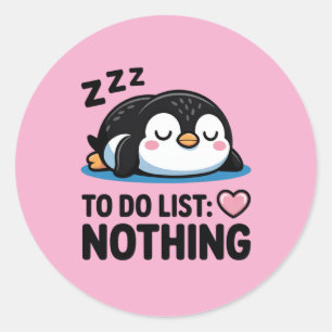 Adesivo pinguim fofo dormindo, lista de tarefas nada