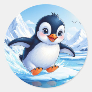 Adesivo Pinguim Fofo No Gelo Para Amantes Do Inverno