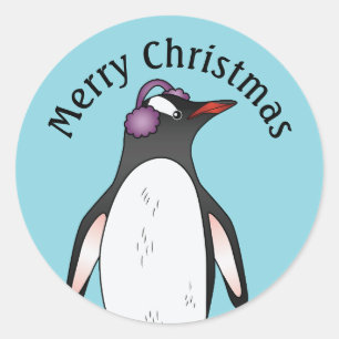 Adesivo Pinguim Gentoo Fofo Usando Proteção para os Ouvido