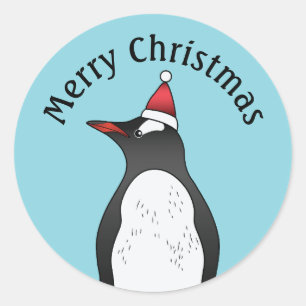 Adesivo Pinguim Gentoo Fofo Vestindo um Chapéu de Papai No