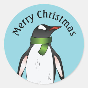 Adesivo Pinguim Gentoo Fofo Vestindo Uma Cachecol Verde So