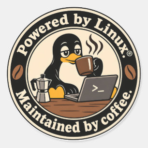 Adesivo Pinguim Linux Tux e café
