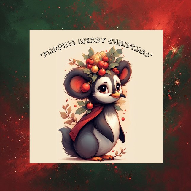 Adesivo Pinguim Natal Alegre Irregular Batendo Asas  (Flipping Flapping Merry Christmas Penguin Quirky Sticker)