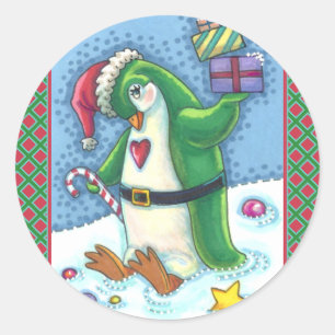 ADESIVO PINGUIM NATAL CUTO VESTIDO EM VERDE, FERIADO