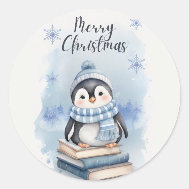 Adesivo Pinguim Natal de Watercolor (Frente)