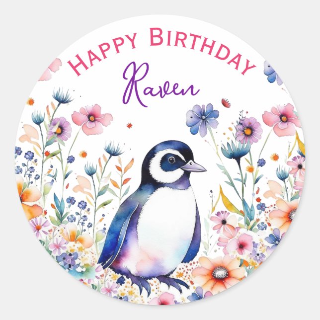 Adesivo Pinguim no Aniversário da Menina das Flores Person (Frente)