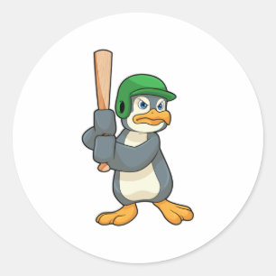 Adesivo Pinguim no Baseball com bastão de baseball e capac