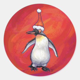 Adesivo Pinguim no Chapéu de Santa em Vermelho