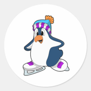 Adesivo Pinguim no patinagem de gelo com skates de gelo