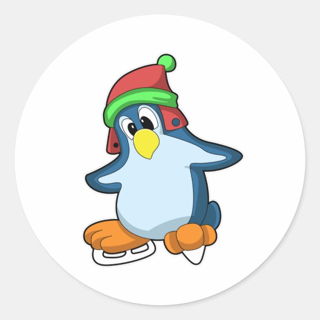 Adesivo Pinguim no patinagem de gelo com skates de gelo (Frente)