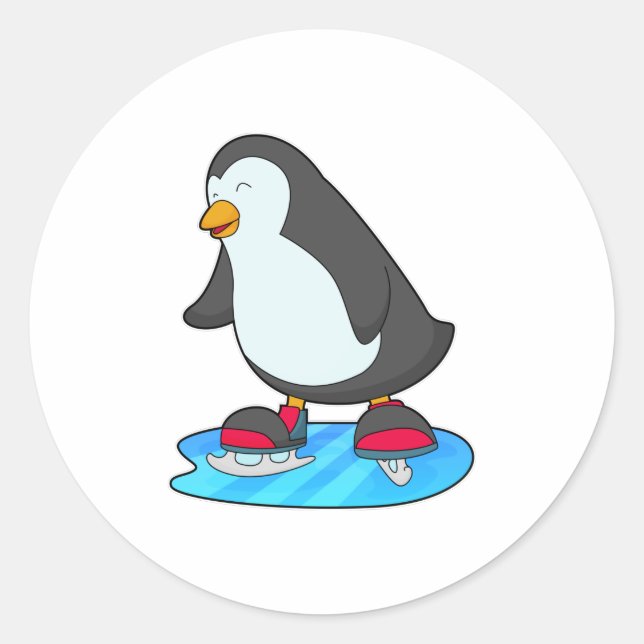 Adesivo Pinguim no patinagem de gelo com skates de gelo (Frente)