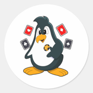 Adesivo Pinguim no Poker com cartões Poker