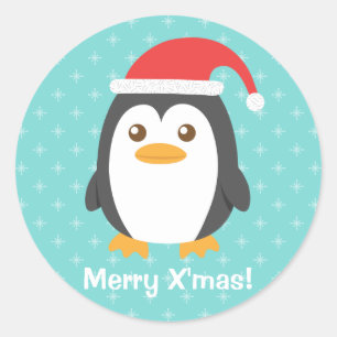 Adesivo Pinguim Pequeno Fofo com Chapéu de Papai Noel para