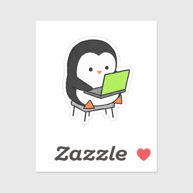 Adesivo Pinguim Programador Trabalhando Duro Laptop (Folha)