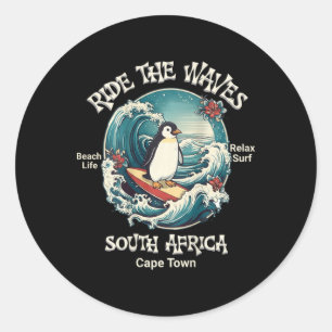 Adesivo Pinguim Surfando Ondas África do Sul Cape Cod Surf