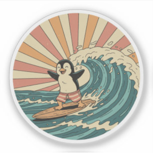 Adesivo Pinguim Surfista Retro - Vibração de Verão Vintage