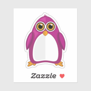 Adesivo Pinguim Violeta Vermelho Fofo Olhos Grandes Kawaii