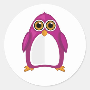 Adesivo Pinguim Violeta Vermelho Fofo Olhos Grandes Kawaii