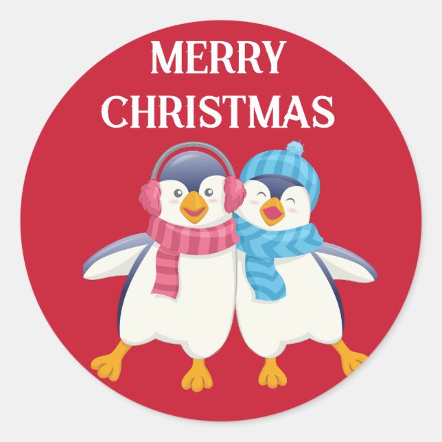 Adesivo Pinguins bonitinhos de Natal Personalizados (Frente)