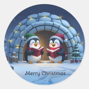 Adesivo Pinguins Cantores de Natal de Desenho Animado Fofo